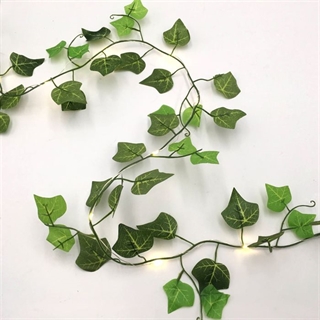 LED lyskæde med efeu blade - 10 m 100 lys med fjernbetjening